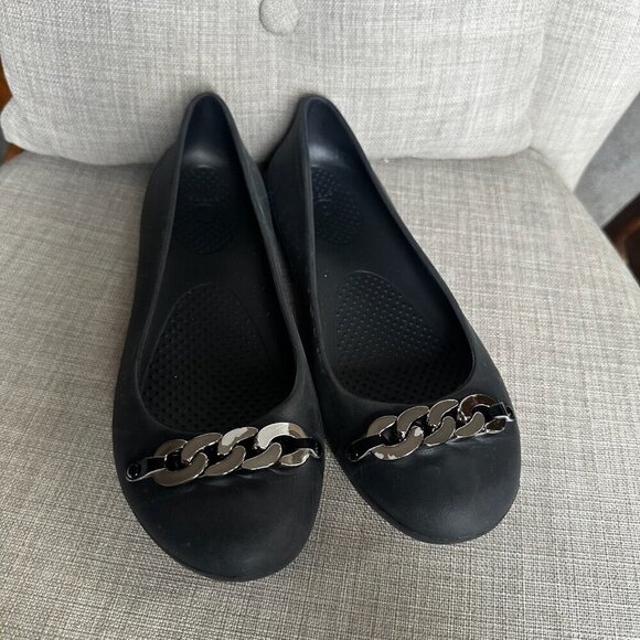 Crocs Gianna Ballet Flats Womens Sz 8 Black Non Slip Closed Toe Chain Link - Picture 3 of 10